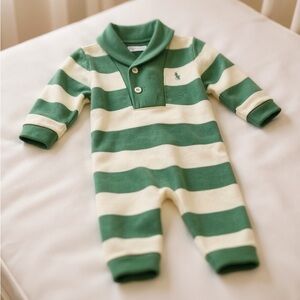 RALPH LAUREN Baby Boys French-Rib Cotton Shawl-Collar Coverall 3M NEW